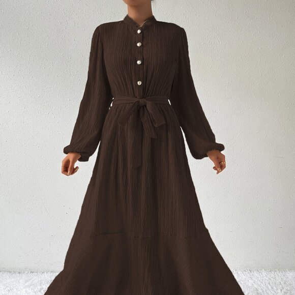 Tie Waist Long Sleeve Dress - Picture 1 of 9